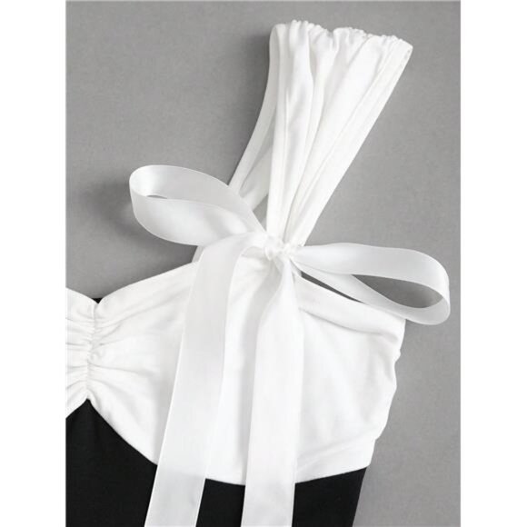 Sweetra Romantic Valentines Day Date Cute Bow Tie Mini Dress For Women, Black - Picture 5 of 7